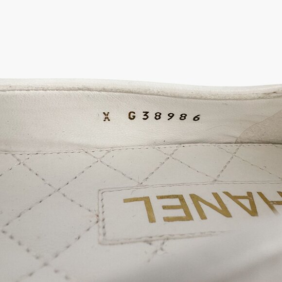 Chanel CC Camellia Ankle Chain White Cap Toe Ballet Flats Size 37.5 US 6.5-7 - Picture 14 of 15